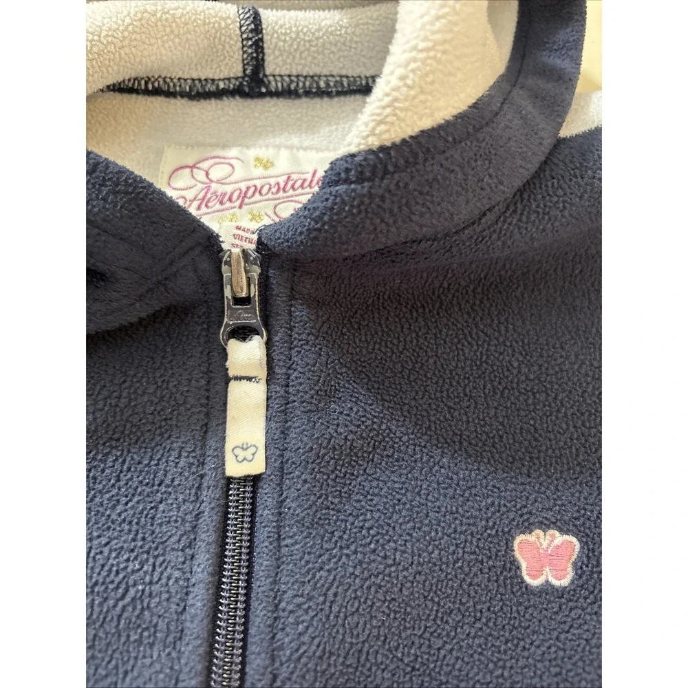 VTG Aeropostale Full‎ Zip Hoodie Women's Sz S Blue Fleece Lined Butterfly Y2K